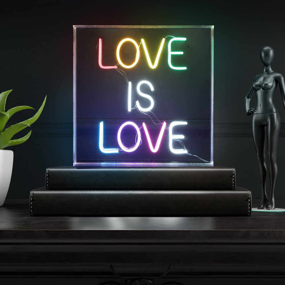JONATHAN Y NEN1016A Love is Love 15" Square Contemporary Glam Acrylic Box USB Operated LED Neon Light, Multi-Colored