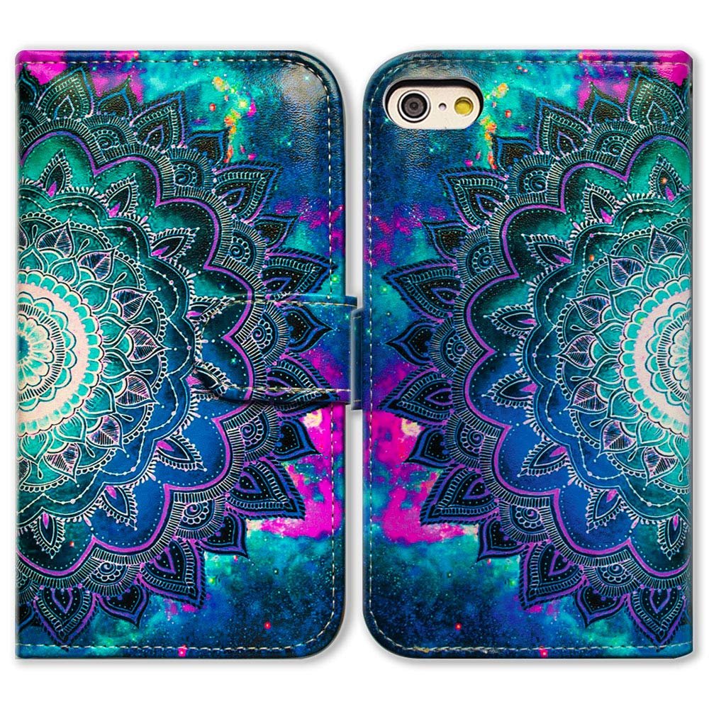 Bcov Case for iPod Touch 7/iPod Touch 6,Bcov Mandala Flower Space Wallet Flip Leather Cover Case with Credit Card ID Card Slot Holder Kickstand for iPod Touch 7/6/5