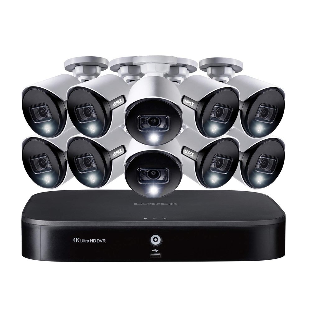 4K Ultra HD 16-Channel Security System with 2 TB DVR and Ten 4K Ultra HD Bullet Security Cameras with Color Night Vision, Active Deterrence, and Smart Home Voice Control