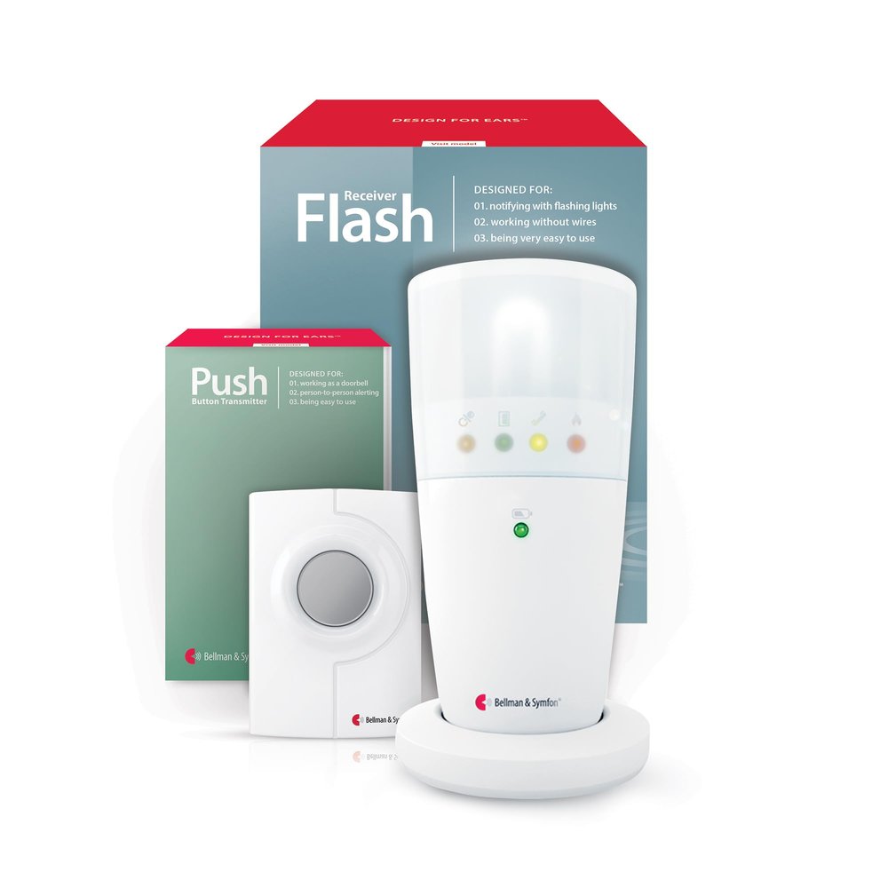 Bellman & Symfon Push Button Notification Alert - Flash Receiver Bright Flashing Lights - Smart Home Deaf Alert System Hearing Impaired Alarm ADA Kit -Wireless Doorbell Caregiver Button, Phone Alert
