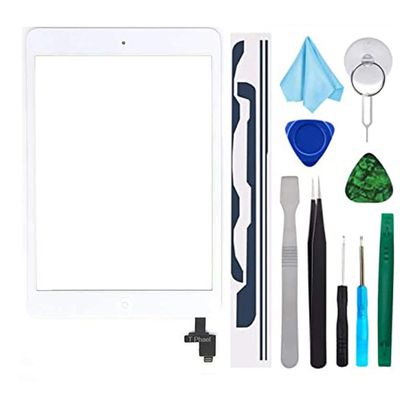 T Phael White Digitizer Repair Kit for iPad mini 1&2 A1432 A1489 Touch Screen Digitizer Replacement with IC Chip + Home Button + Tools + Pre-installed Adhesive