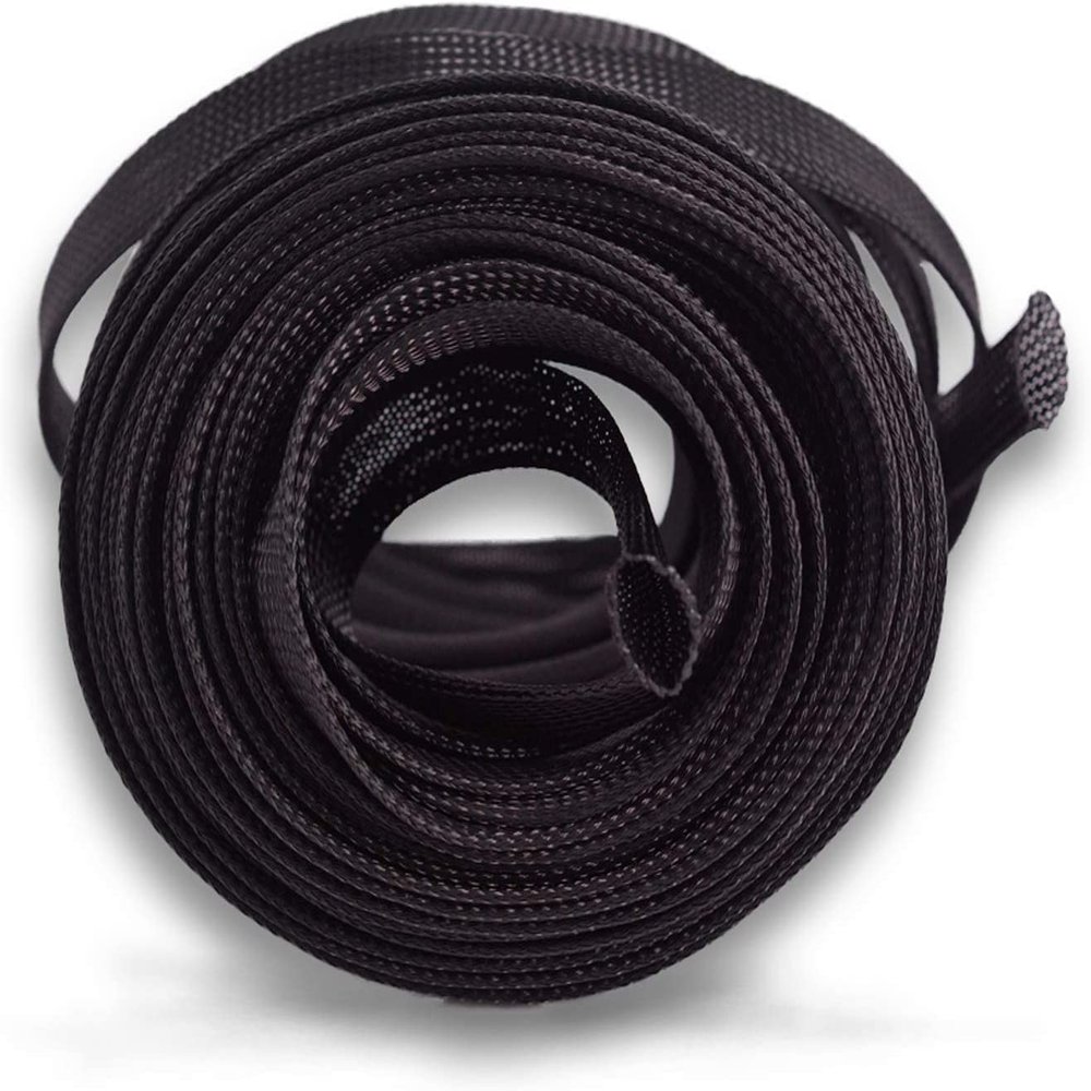 (100ft x 1/2") Cable Sleeve, PET Expandable Braided Sleeving Wire Sleeve Black Cable Wrap for HiFi Audio and Video Headphone Cable Management Protect Cat from Chewing Cords