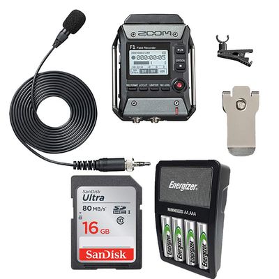 Zoom F1-LP Field Recorder + Lavalier Mic,16 GB SD Card and Rechargeable Batteries