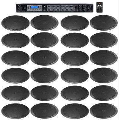 Rockville RCS350-6 Bundle: 350-Watt 6-Zone Commercial Amplifier with Bluetooth, (12) CC65T 6.5 in 70V in-Ceiling Speakers, Black, 13 Items