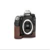 90D Camera Case, BolinUS Handmade Genuine Real Leather Half Camera Case Bag Cover for Canon Eos 90D Camera Bottom Opening Version + Hand Strap (Coffee)