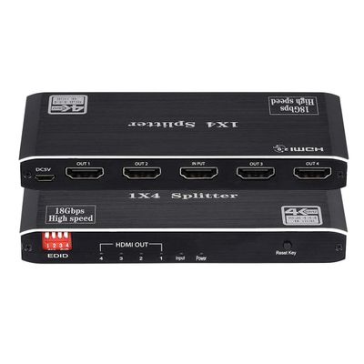 1x4 HDMI Splitter, 4K 60Hz 1 in 4 Out HDMI Splitter Audio Video Distributor Box Support Full Ultra HD, 3D, HDR, Compatible for HDTV, Blu-Ray, DVD, Xbox, PS4 Etc