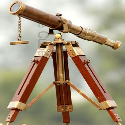 De Cube Vintage Brass Telescope with Best DF Lens and Adjustable Tripod Stand Makes it Perfect for Kids and Beginners, Office Table Home Decor Ascent, Collectible (Antique Patina on Brass)