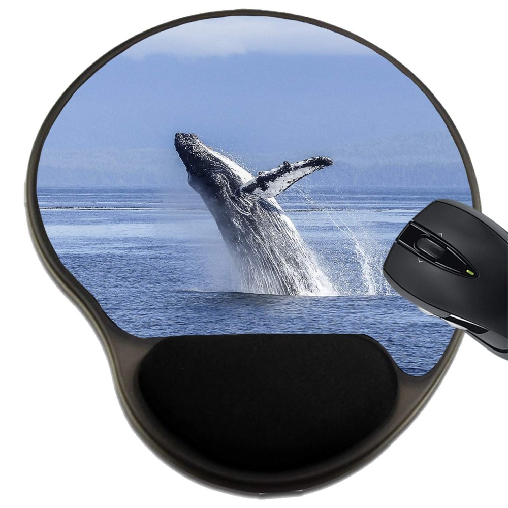 MSD Mousepad Wrist Rest Protected Mouse Pads/Mat with Wrist Support, Design for Water Ocean Whale Sea Mammal Big Humpback Animal Tail Nature Blue Wildlife