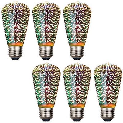 Bulbright 6 Pack LED Vintage Edison Bulb, ST21 3W, Fireworks Filament Bulb 3D Colorful Lamp Bulb, 300 Lumen, 2700K (Warm White), Decorative Light Bulb, Medium Base E26, 110-120v (ST21)