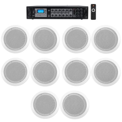 Rockville RCS180-6 Bundle: 180 Watt 6-Zone 70V Commercial/Restaurant Amplifier/Bluetooth, (10) White 6.5" Ceiling Speakers, Ideal for Home, Bedroom, Living Room, Bathroom, 11-Items