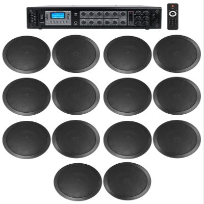 Rockville RCS180-6 Bundle: 6-Zone 180-Watt 70V Home Audio Amplifier, (14) 6.5 in 70V Ceiling Speakers, Bluetooth, Multi Room Sound System, 15-Items