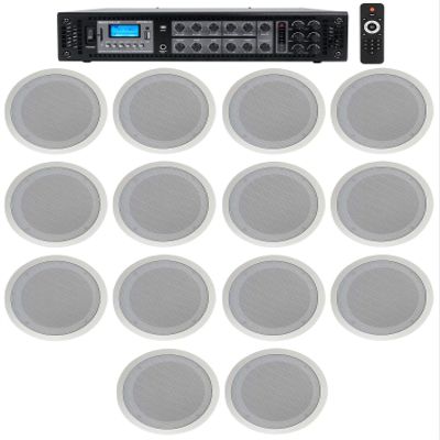 Rockville RCS180-6 6 Zone 70V Commercial Receiver with 14 CC80T Speakers
