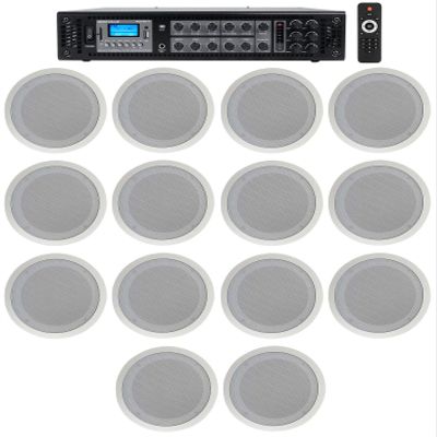 Rockville RCS180-6 6-Zone 70V Amplifier with 14 CC80T White Speakers