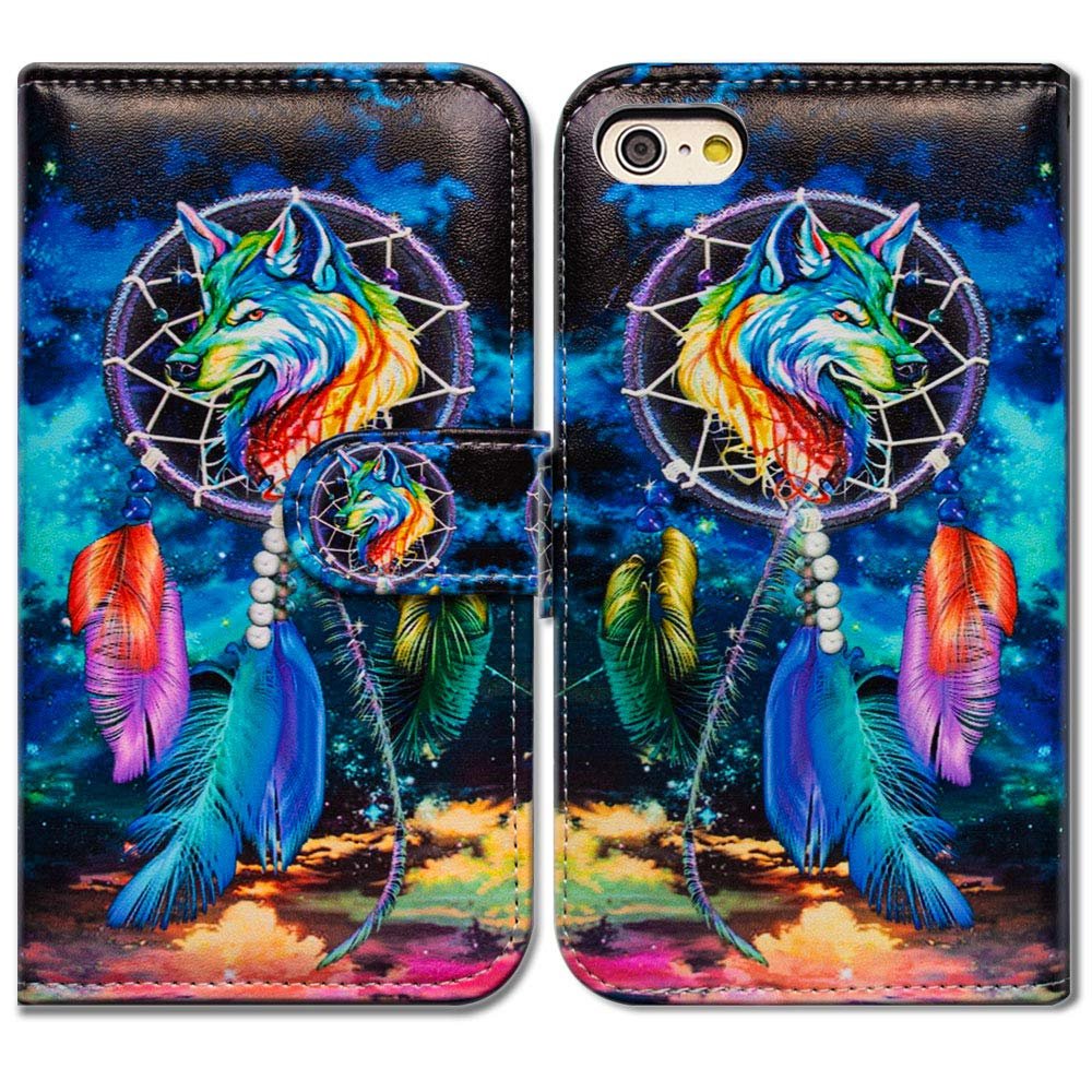 Bcov Case for iPod Touch 7/iPod Touch 6,Bcov Dream Catcher Wolf Sky Wallet Flip Leather Cover Case with Credit Card ID Card Slot Holder Kickstand for iPod Touch 7/6/5