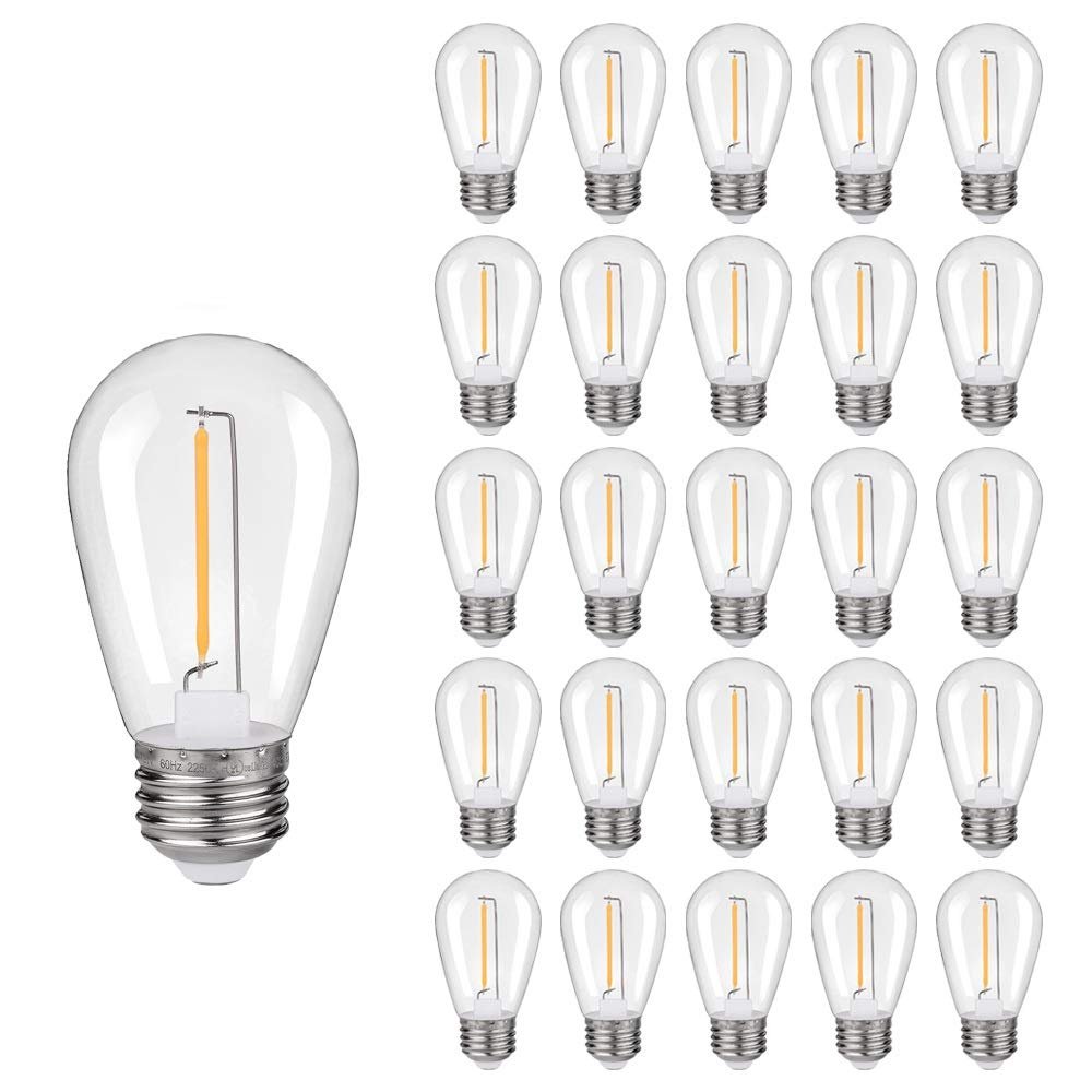 KGC 25Pack Shatterproof & Waterproof S14 Replacement LED Light Bulbs 2200K