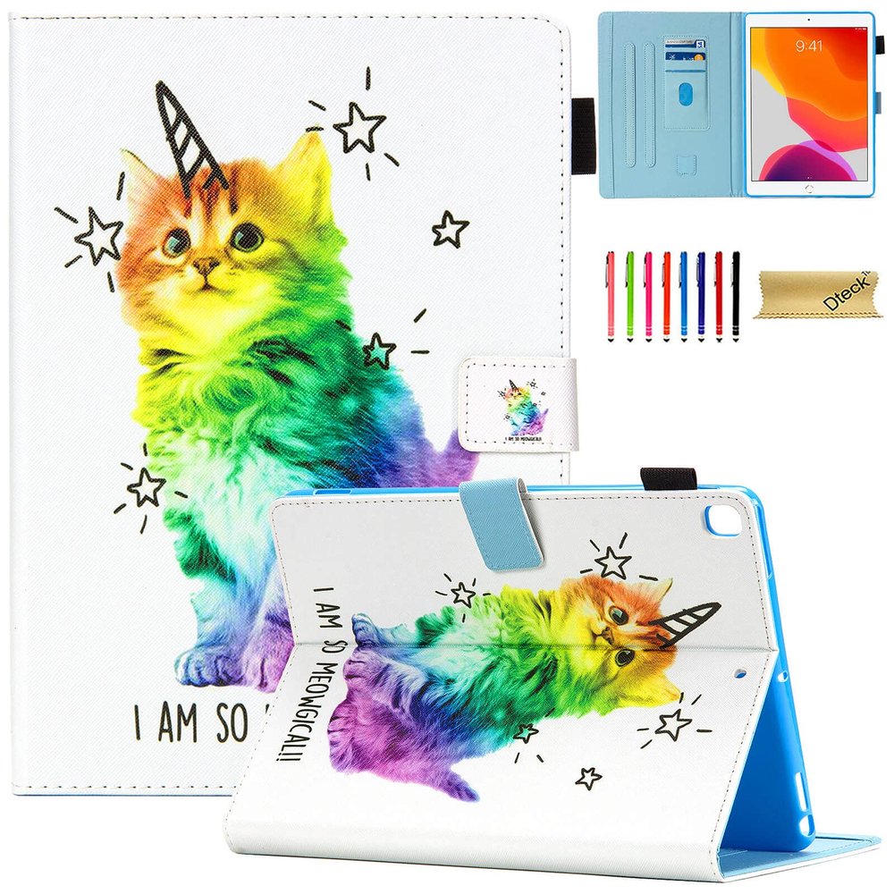 Dteck Case for iPad 9th/8th/7th Generation 10.2" 2021/2020/2019, Premium PU Leather Slim Folio Smart Stand Wallet Case with Auto Wake/Sleep Shockproof Protective Cover with Pencil Holder, Star Cat