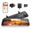 WOLFBOX G840S 12" 4K Mirror Dash Cam Backup Camera, 5.8GHz WiFi Smart Rearview Mirror for Cars & Trucks, Front and Rear View Dual Cameras, Night Vision, Parking Assistance, Included 32GB Card & GPS view 1