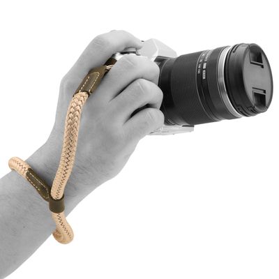 MegaGear Leather & Cotton Camera Wrist Strap - Secure Hand Grip, Adjustable Anti-Drop Hand Strap Compatible with Canon Nikon Sony DSLR SLR Cameras, Khaki Green