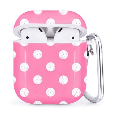 Compatible with Airpods 2 & 1  Shockproof TPU Gel Portable Protection Soft Case Cover Skin with Carabiner Clip Keychain (Pink Polka Dot)