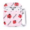 Compatible with Airpods 2 & 1  Shockproof TPU Gel Portable Protection Soft Case Cover Skin with Carabiner Clip Keychain (Ladybug Chamomile Flower Love) view 1