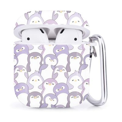 Compatible with Airpods 2 & 1  Shockproof TPU Gel Portable Protection Soft Case Cover Skin with Carabiner Clip Keychain (Cute Cartoon Penguin)