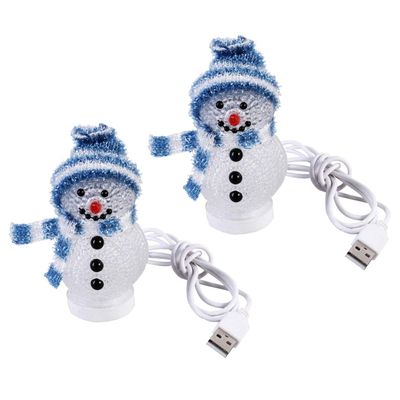 Uonlytech 2pcs LED Christmas Lights Light Up Snowman Ornaments with Hat USB Charging RGB Color Changing Night Light Christmas Table Centerpiece Decorations (Blue)