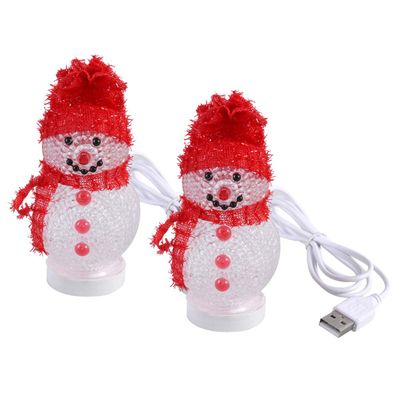 Uonlytech 2pcs LED Christmas Lights Light Up Snowman Ornaments with Hat USB Charging RGB Color Changing Night Christmas Table Centerpiece Decorations (Red)
