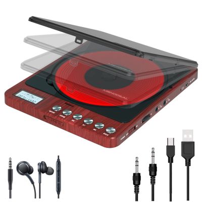 Portable CD Player with Headphones, Monodeal CW605 Compact Design CD Player with LCD Disply, Anti-Skip Personal Player for Car, RechargeablePlayer for Music Audiobook Listening