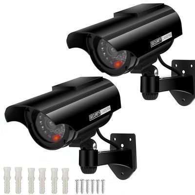 AlfaView Fake Dummy Imitation CCTV Security Camera, Fake Solar Powered Surveillance Camera with Flashing LED Light Bullet Shape, Dummy CCTV Camera Outdoor Indoor Use for Homes & Business