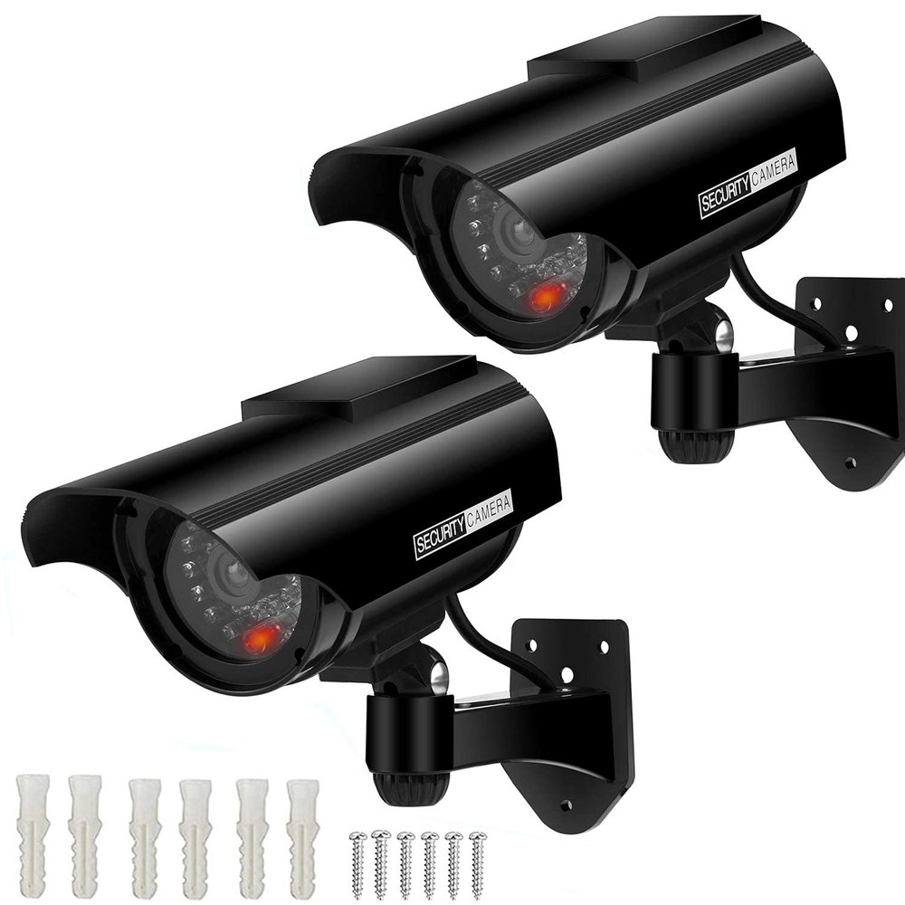 AlfaView Fake Dummy Imitation CCTV Security Camera, Fake Solar Powered Surveillance Camera with Flashing LED Light Bullet Shape, Dummy CCTV Camera Outdoor Indoor Use for Homes & Business