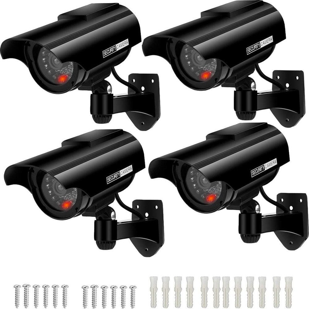 AlfaView Solar Powered Bullet Dummy Fake Surveillance Camera Security CCTV Dome Camera with LED Flashing Light for Outdoor/Indoor,Home/Business