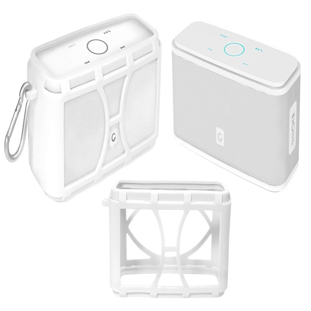 Alltravel Silicone Cover Skin for DOSS SoundBox Touch Wireless Bluetooth and SoundBox Bluetooth Speaker, Full 6 Directions Protection, Customized with Color/Shape Matching (White)