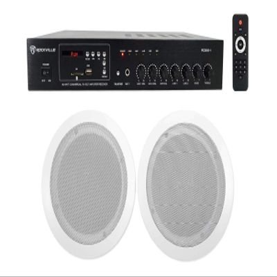 Rockville Commercial Audio Bundle: (2) CC65T 6.5" 70V 2-Way Ceiling Speakers, White Finish, RCS80-1 60-Watt 70V Amplifier, Bluetooth Connectivity for Restaurant, 3-Items