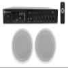 Rockville Commercial Audio Bundle: (2) CC80T 8" 70V White Ceiling Speakers, 2-Way Design, RCS80-1 60-Watt 70V Amplifier with Bluetooth for Restaurants 3-Items view 1