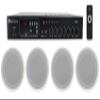 Rockville Commercial Audio Bundle: (4) CC80T White 8" 70V Ceiling Speakers, 2-Way Design for Restaurant/Bar with RCS80-1 60-Watt 70V Amplifier/Bluetooth Receiver, 5-Items view 1