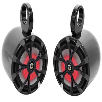 Rockville RKL80MB Bundle: Pair RKL80MB 8" 900W Marine Wakeboard LED Tower Speakers-Black, Pair MAC80B 7.7" Black Aluminum Wakeboard Speaker Pods, 2-Items