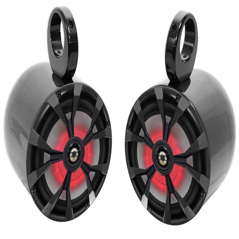 Rockville RKL80MB Bundle: Pair RKL80MB 8" 900W Marine Wakeboard LED Tower Speakers-Black, Pair MAC80B 7.7" Black Aluminum Wakeboard Speaker Pods, 2-Items