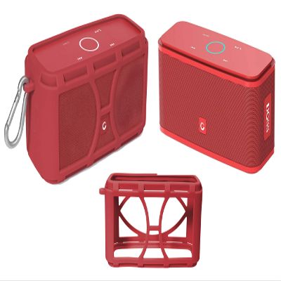 Silicone Cover Skin for DOSS SoundBox Touch Wireless Bluetooth and SoundBox Bluetooth Speaker by Alltravel, Full 6 Directions Protection, Customized with Color/Shape Matching, Carabiner (Red)