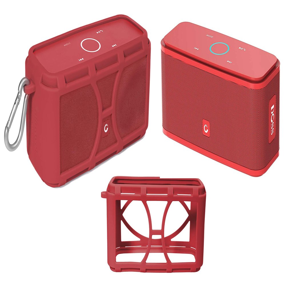 Silicone Cover Skin for DOSS SoundBox Touch Wireless Bluetooth and SoundBox Bluetooth Speaker by Alltravel, Full 6 Directions Protection, Customized with Color/Shape Matching, Carabiner (Red)