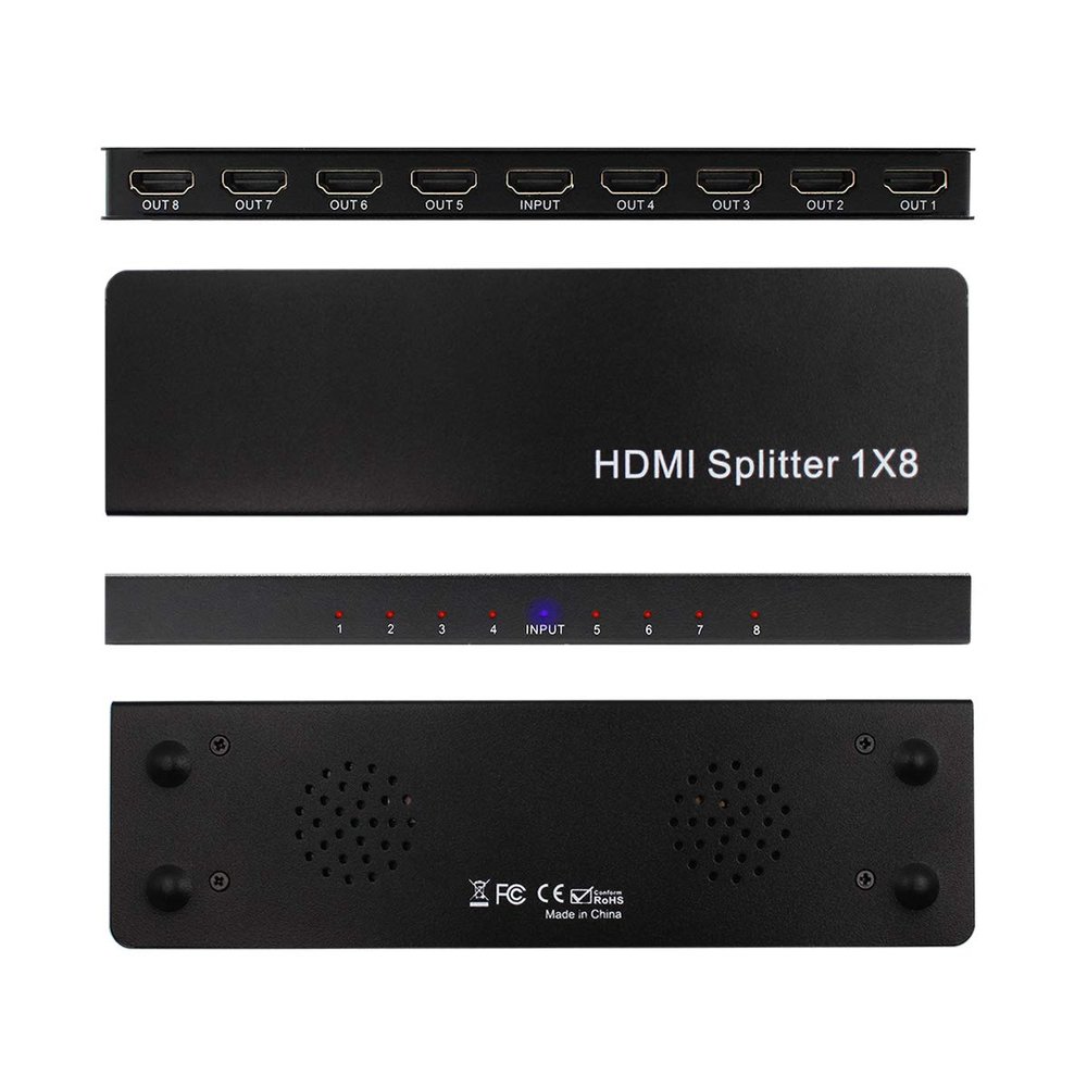 4K 1x8 HDMI Splitter, One in Eight Out Powered 8way HDMI Splitter Audio Video Distributor Amplifier with Charger, Support Full HD 3D & 4K x 2K Compatible with PS3/4,Fire Stick,Roku,Blu-Ray Playe