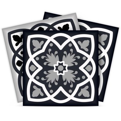 Mi Alma Black and White Tile Stickers Peel and Stick Tile Stickers 24 PC Set backsplash Tile Decals Bathroom & Kitchen Vinyl Wall Decals Just Peel Stick Home Decor (Flowers Tiles, 5x5 Inch)