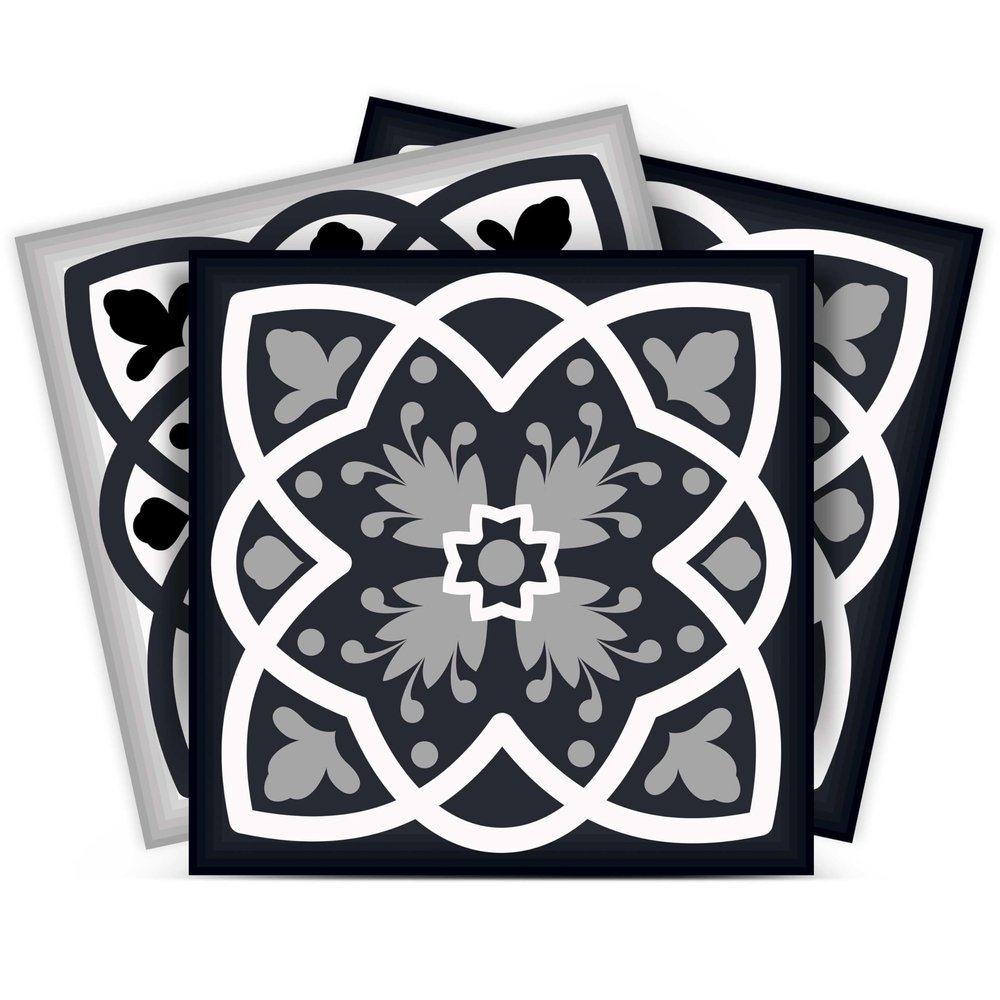 Mi Alma Black and White Tile Stickers Peel and Stick Tile Stickers 24 PC Set backsplash Tile Decals Bathroom & Kitchen Vinyl Wall Decals Just Peel Stick Home Decor (Flowers Tiles, 5x5 Inch)