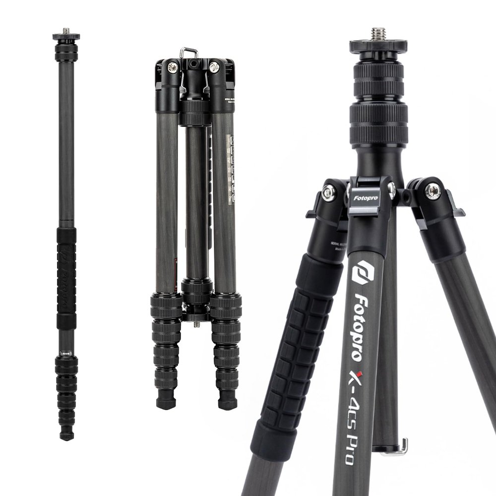 Fotopro 59 Carbon Fiber Travel Tripod, 2 in 1 Lightweight Monopod Tripods, Professional Compact Tripod for DSLR Camera, Load up to 17.6lbs(8kg)