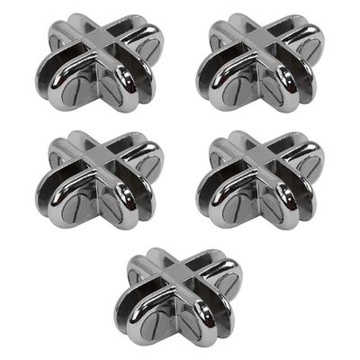 Prolinemax Set of 5 Pieces Chrome 4-Way Glass Display Connector 3/16 Inch Tempered Glass Shelf