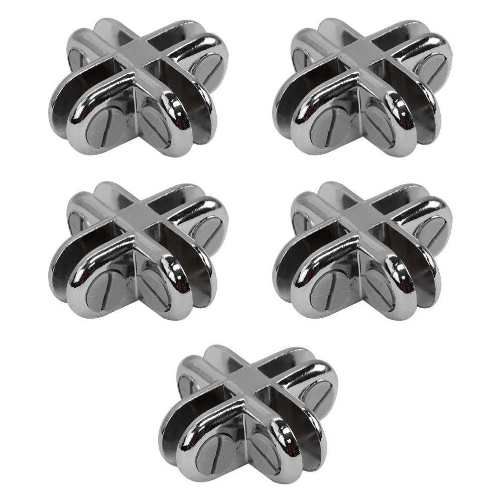 Prolinemax Set of 5 Pieces Chrome 4-Way Glass Display Connector 3/16 Inch Tempered Glass Shelf