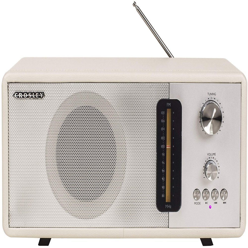 Crosley CR3037A-WS Harmony Modern Bluetooth FM Tabletop Radio, White Sand