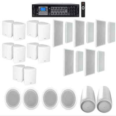 Rockville 350 Watt 6 Zone 70v Bundle with CC65T 6.5" Ceiling, 70B Black 5.25" Wall, 65P Pendant Speakers & 3.5" Wall Mount (5 Items)