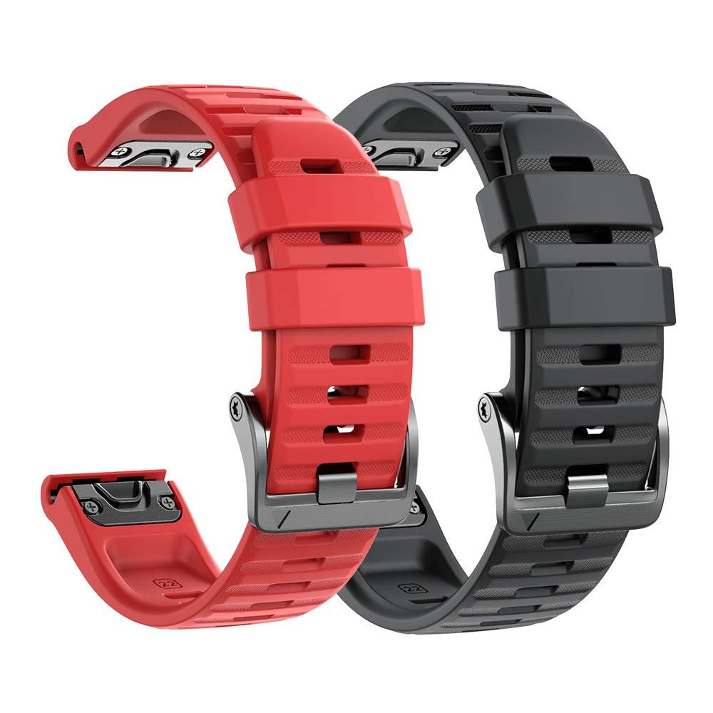 NotoCity Compatible with Fenix 6 Pro Band 22mm Easy Fit for Fenix 5/Fenix 5 Plus/Fenix 6/Fenix 6 Pro/Forerunner 935/Forerunner 945/Approach S60/Quatix 5(Black/Red)