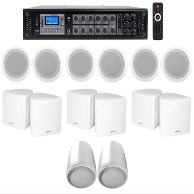 6-Zone Amp+6 3.5" White Cube+2 JBL Pendant and Ceiling Speakers for Restaurant/Bar