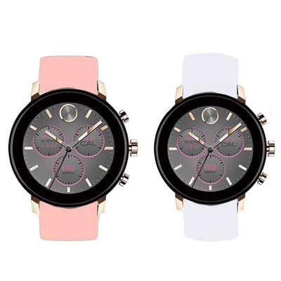 200Pcs Compatible with Movado Connect 2.0 Smartwatch Band, Blueshaw Sport Silicone Replacement Strap Compatible with Movado Connect 2.0 Smartwatch 40mm / 42mm (2 -White+Pink)